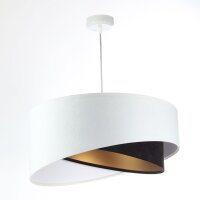H&auml;ngeleuchte E27 rund &Oslash; 50 cm Stoff Wei&szlig; Schwarz Gold