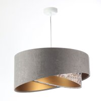 H&auml;ngelampe Stoff &Oslash; 50 cm Velours Optik Grau Beige Gold E27
