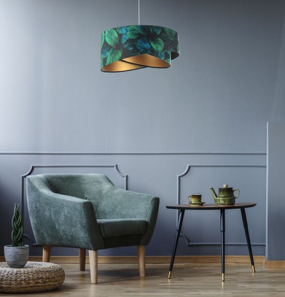 Hängeleuchte Grün Gold E27 Ø 50 cm Tropical Print Stoff