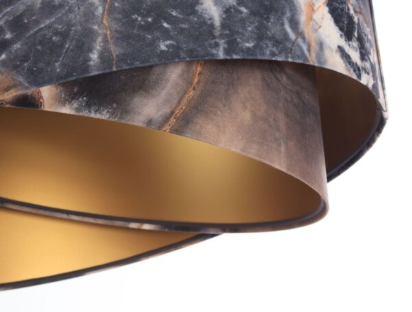 Pendelleuchte Grau Gold E27 rund D: 50 cm E27 Stoffschirm