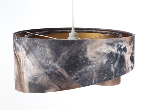 Pendelleuchte Grau Gold E27 rund D: 50 cm E27 Stoffschirm
