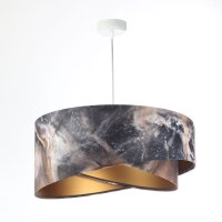 Pendelleuchte Grau Gold E27 rund D: 50 cm E27 Stoffschirm