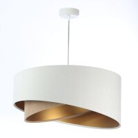 H&auml;ngeleuchte Stoff E27 rund &Oslash; 50 cm in Wei&szlig; Beige Gold