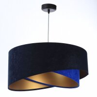H&auml;ngelampe Blau Gold E27 &Oslash; 50 cm Stoff Schirm Veloursoptik