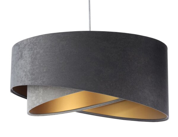 Pendelleuchte rund D: 50 cm Grau Gold E27 Stoffschirm