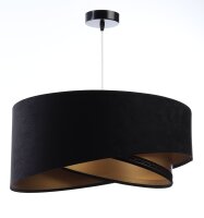 H&auml;ngelampe E27 rund &Oslash; 50 cm Schwarz Gold Stoff Spitze Modern