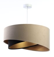 H&auml;ngeleuchte rund D: 50 cm E27 Stoff Beige Schwarz Gold