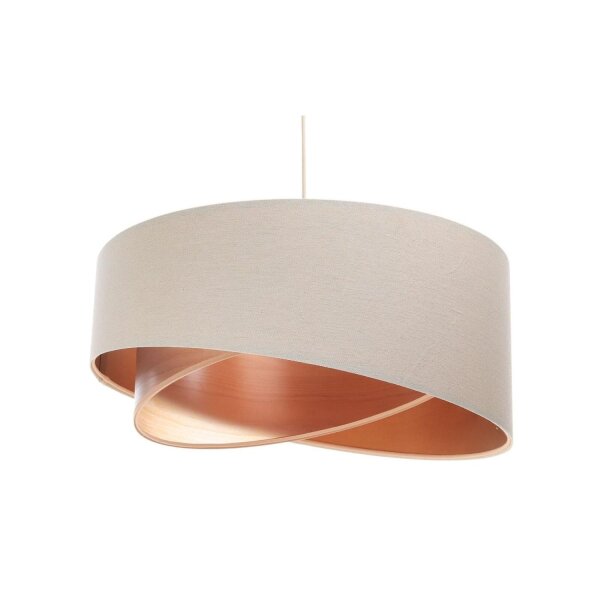 Hängeleuchte Leinen E27 rund D: 50 cm Modern Beige Kupfer