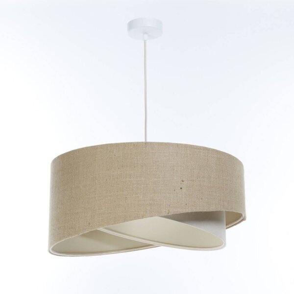 Hängeleuchte Stoff Natur Creme E27 rund D: 60 cm Boho
