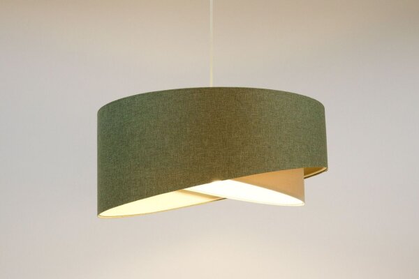 Hängeleuchte Grün Creme E27 rund D: 60 cm Stoff Modern