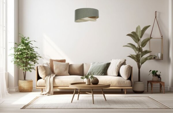 Hängeleuchte Stoff Grün Beige E27 rund Ø 60 cm Modern