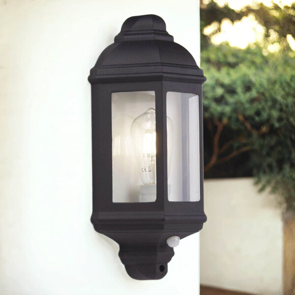 Außenwandlampe IP44 E27 Schwarz Bewegungsmelder H: 36 cm