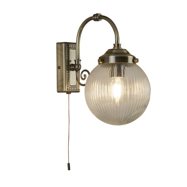 Spiegelleuchte mit Schalter IP44 E14 in Messing antik
