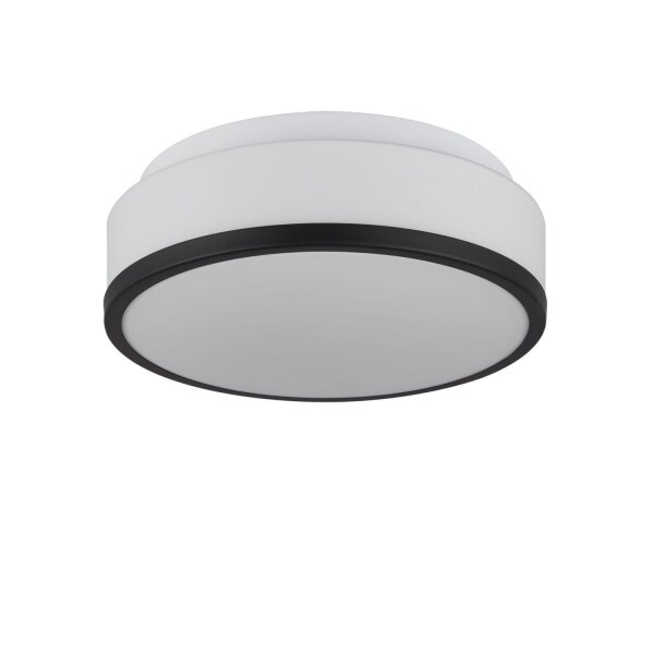 Runde Deckenlampe Bad Ø 29 cm Glas Weiß Schwarz blendarm