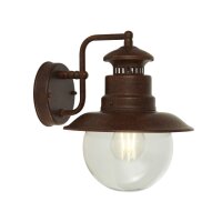 Außenlampe Wand IP44 H: 27 cm E27 Braun Glas Metall...