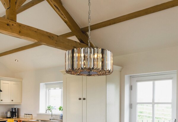 Art Déco Pendelleuchte rund Ø 35 cm Kristall Rauchglas