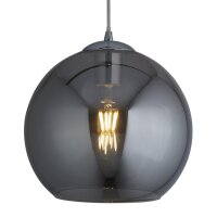 H&auml;ngelampe E27 D: 25 cm Chrom Rauchgrau Glas Metall