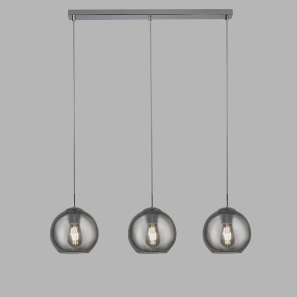 Hängeleuchte 3-flammig Chrom Rauchgrau E27 Glas Metall