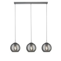 H&auml;ngeleuchte 3-flammig Chrom Rauchgrau E27 Glas Metall