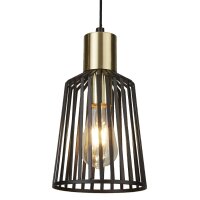 Pendelleuchte E27 &Oslash; 16 cm in Schwarz Messing Metall
