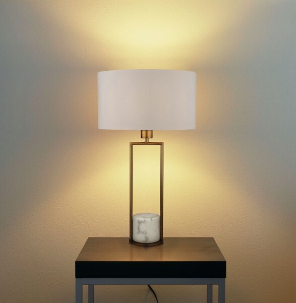 Tischleuchte Marmor Sockel H: 62 cm groß in Gold Weiß E27