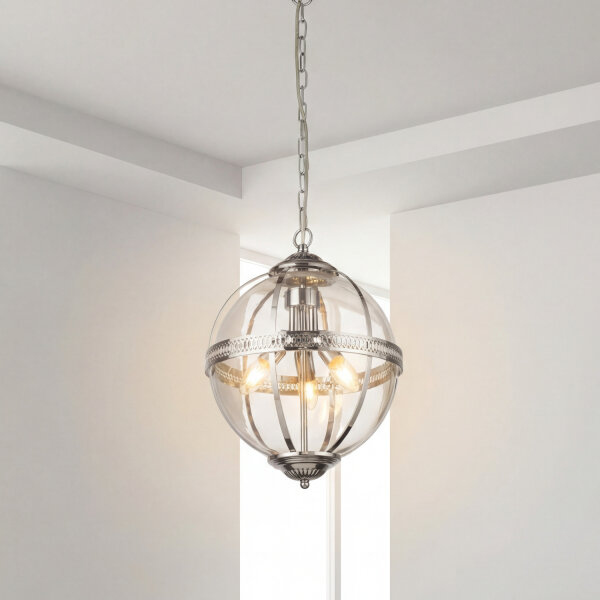 Hängelampe rund Ø 32 cm Jugendstil Kugel Schirm Chrom Klar