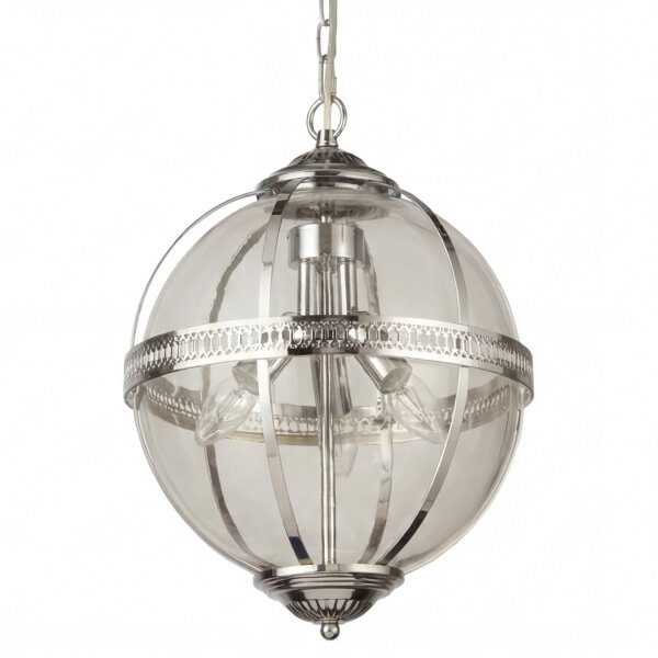 Hängelampe rund Ø 32 cm Jugendstil Kugel Schirm Chrom Klar