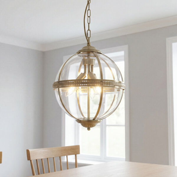 Pendelleuchte Kugel Ø 32 cm 3x E14 in Messing antik Jugendstil