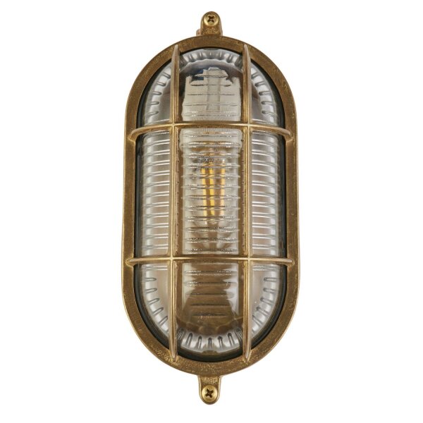 Außenwandlampe Messing Glas IP64 E27 Maritim H: 23,5 cm