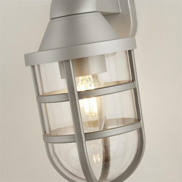 Wandleuchte außen in Silber IP44 E27 Maritim H: 21 cm