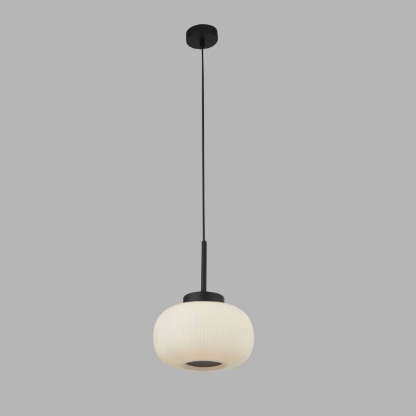 Hängeleuchte Glas Metall Ø 24 cm schmal E27 Schwarz Weiß