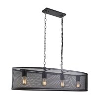 H&auml;ngelampe Schwarz 91 cm lang 4x E27 Metall Mesh