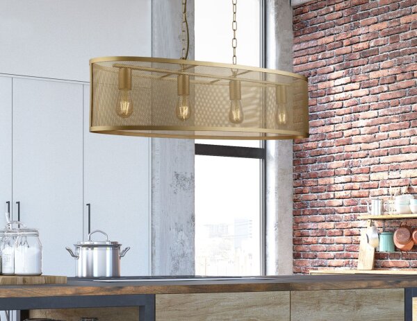 Hängeleuchte Metall Mesh B: 91 cm 4x E27 in Gold
