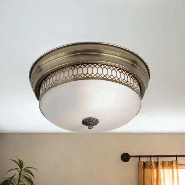 Deckenlampe Badezimmer Ø 35 cm IP44 Messing Antik Weiß 2x E27