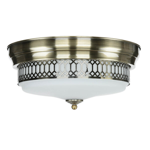Deckenlampe Badezimmer Ø 35 cm IP44 Messing Antik Weiß 2x E27