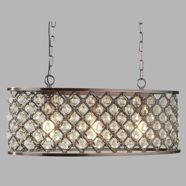 Hängelampe Kristall B: 60 cm 3x E14 in Kupfer antik