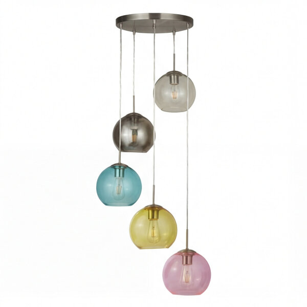 Hängeleuchte Glas Ø 50 cm 5-flammig E27 Bunt Chrom