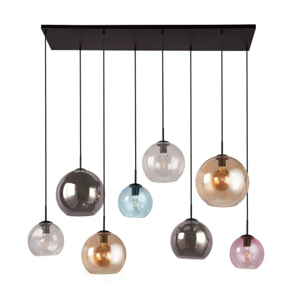 Pendelleuchte Glas B: 151 cm Bunt Kugel Schirme 8x E27