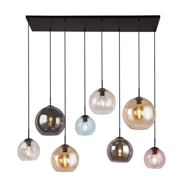 Pendelleuchte Glas B: 151 cm Bunt Kugel Schirme 8x E27