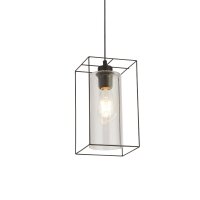 Hängeleuchte Metall Glas eckig B: 15 cm Schwarz Klar...