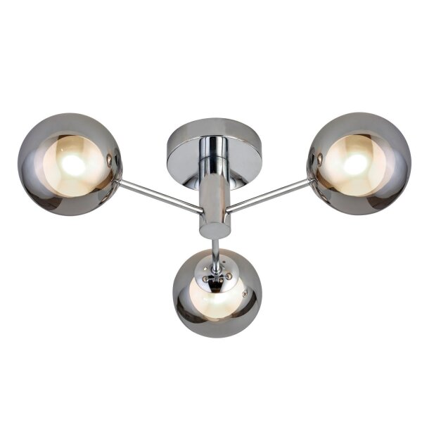 Deckenlampe 3-flammig Chrom Rauchgrau G9 Glas Metall