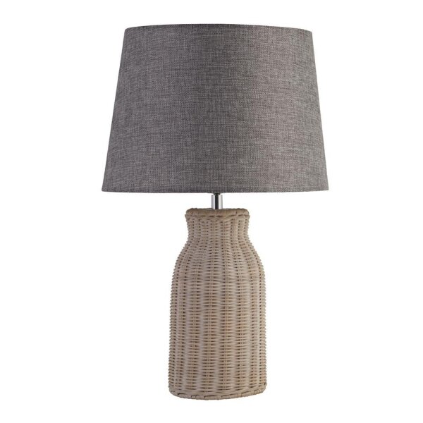 Tischleuchte Rattan Leinen 48 cm hoch E14 Grau Natur Boho