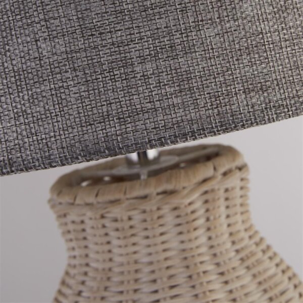 Tischleuchte Rattan Leinen 48 cm hoch E14 Grau Natur Boho
