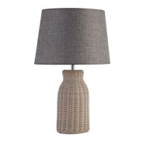 Tischleuchte Rattan Leinen 48 cm hoch E14 Grau Natur Boho