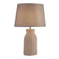 Tischleuchte Rattan Leinen 48 cm hoch E14 Grau Natur Boho