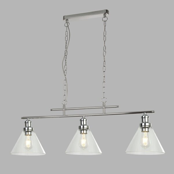 Hängeleuchte 3-flammig Chrom Klar E27 Vintage Design