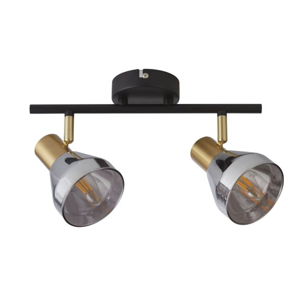 Deckenstrahler 2-flammig E14 Rauchglas Metall verstellbar