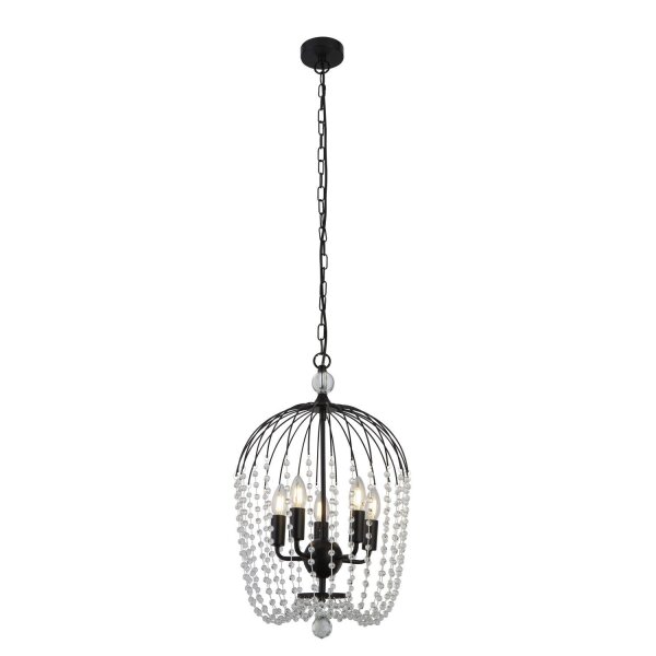 Pendelleuchte 5-flammig Schwarz E14 Ø 36 cm Metall Kristall