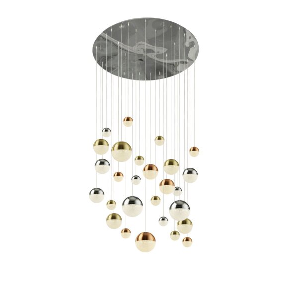LED Pendelleuchte Ø 97 cm in Chrom Kupfer Messing Retro
