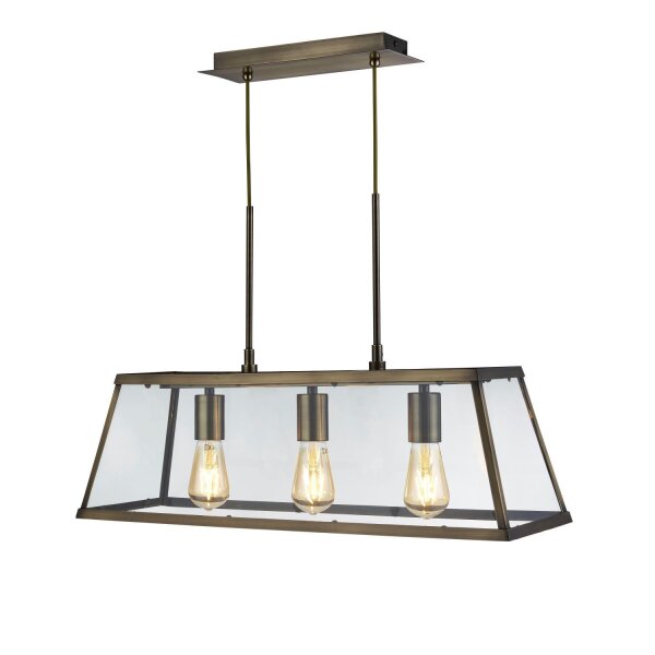 Hängeleuchte Glas Metall B: 65 cm 3x E27 Messing antik